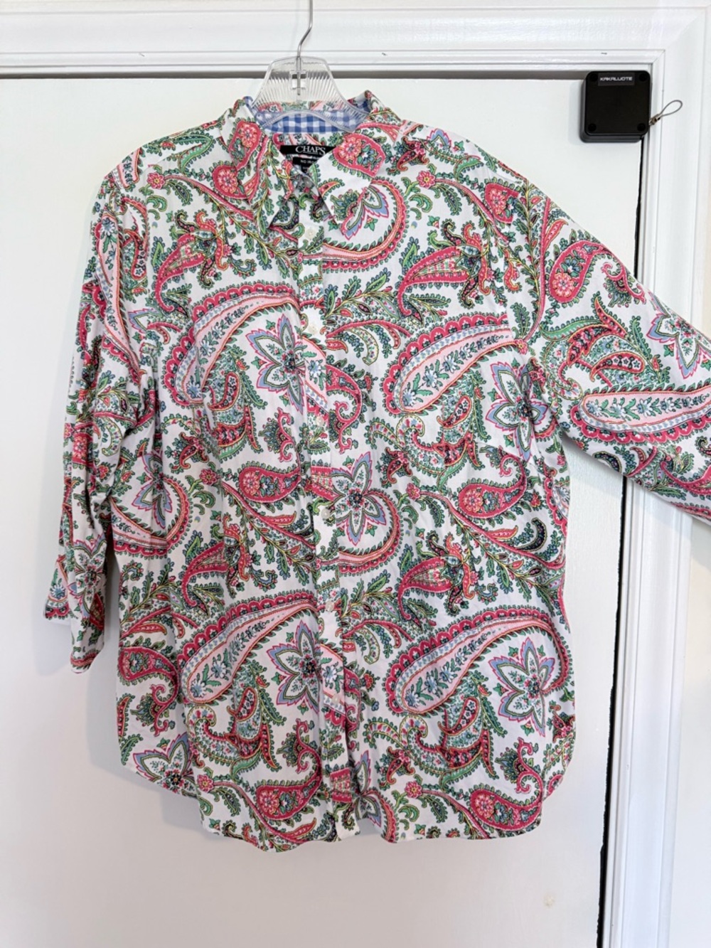 Chaps No-Iron Floral Paisley Button-Up Shirt in Pink, Green & Blue